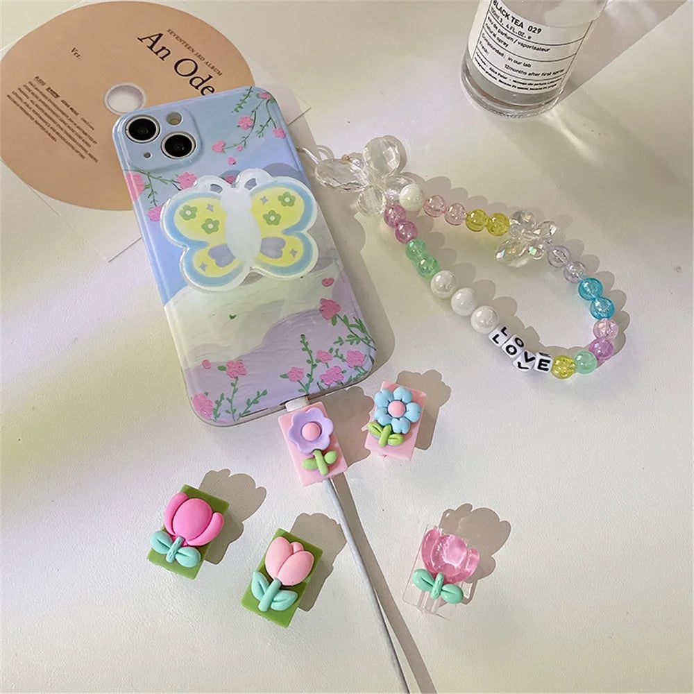Cute Pattern Charging Cord Protector USB Data Cable Chomper USB Charger Saver for Lightning, Type-C, Micro USB Wires - Love - 2