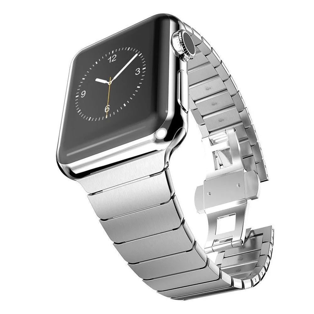 Butterfly Buckle Stainless Steel Watch Band Link Bracelet for Apple Watch Ultra 3 2 1 49mm / Series 11 10 46mm / 9 8 7 45mm / SE3 SE2 SE 6 5 4 44mm / 3 2 1 42mm - Silver Color - 2