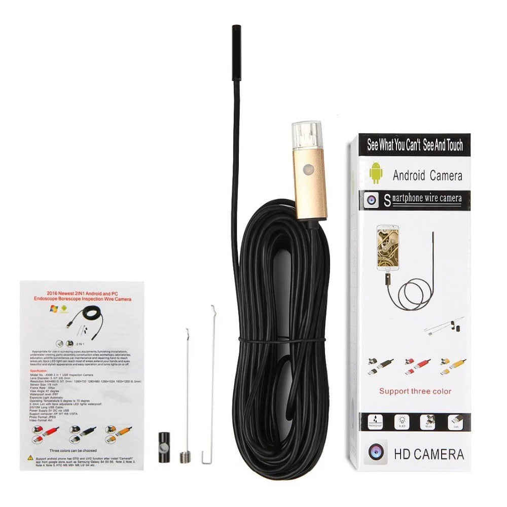 AN99 5M 7mm 6-LED Android PC USB Waterproof Endoscope Inspection Video Camera - Black - 2