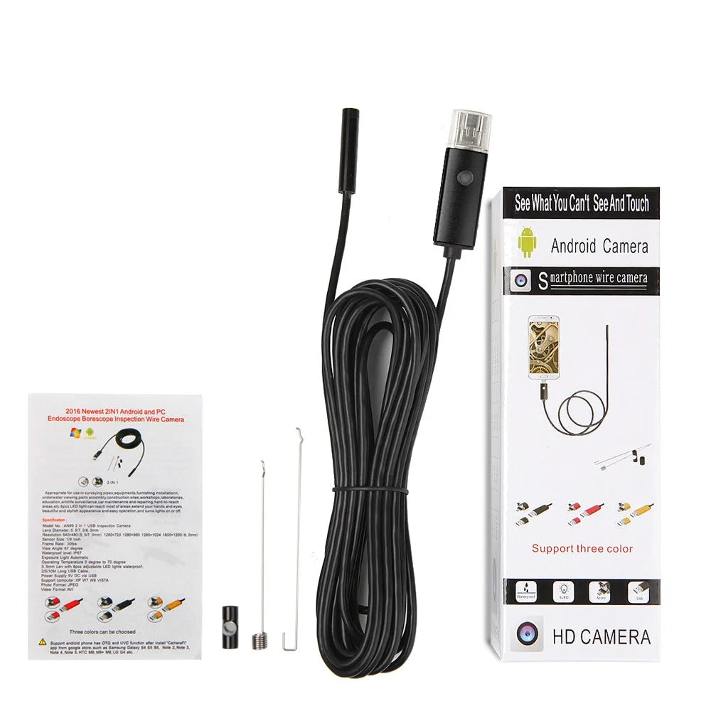 AN99 5M 7mm 6-LED Android PC USB Waterproof Endoscope Inspection Video Camera - Black - 3