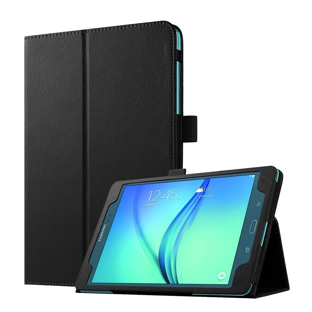 Litchi Skin Leather Case for Samsung Galaxy Tab A 9.7 T550 T555 with Stand - Black - 1