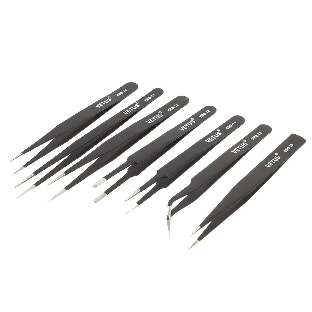VETUS 7-in-1 High Strength Precision Stainless Steel Professional Tweezers Set - 2