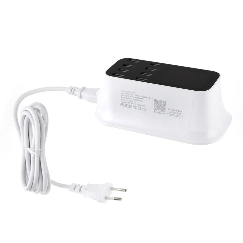 YC-CDA19 CE/RoHS/FCC Docking Station Multiple USB 8-Port Charger Desktop Charger Hub LED Display - EU Plug - 2