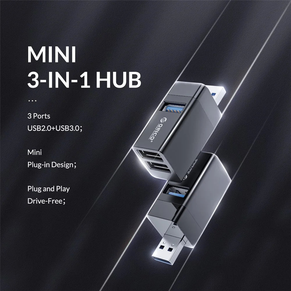 ORICO MINI-U32-BP USB 3.0 Hub Mini USB 2.0 Splitter 3-port High Speed Expanded Wireless USB HUB for Desktop Laptop - Black - 2