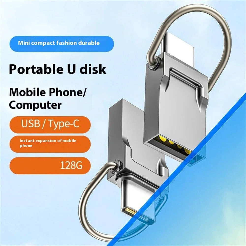 128GB Type-C / USB 2 in 1 Metal Flash Drive Tablet Phone Computer Storage U-Disk with Ring - Silver - 2