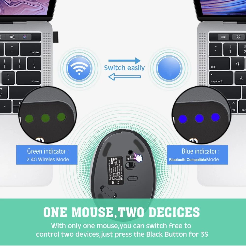 Rechargeable Ergonomic Vertical Mouse 2.4G / Bluetooth-Compatible Silent Wireless Mouse for Right Hand - Purple - 3