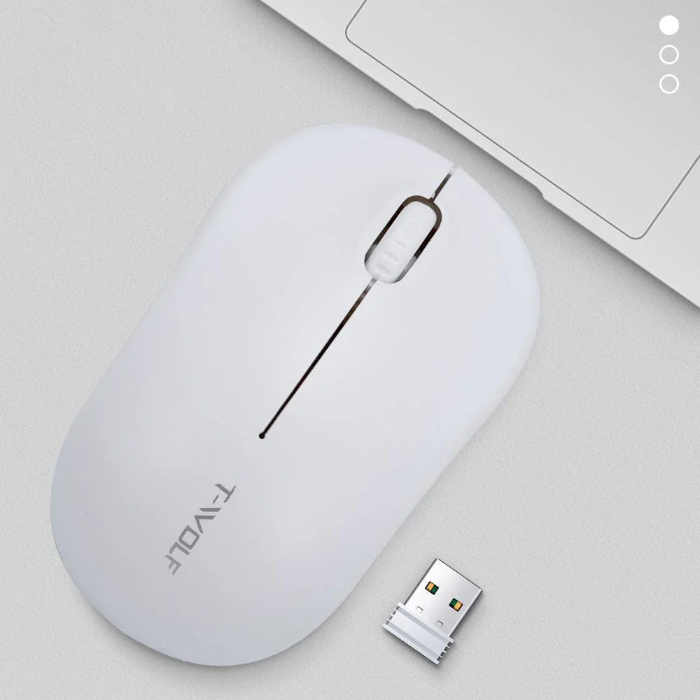 T-WOLF Q4 Wireless Mouse Silent 2.4G 3 Buttons 1000DPI Optical Mice with USB Receiver for PC/Laptop/Tablet - White - 2