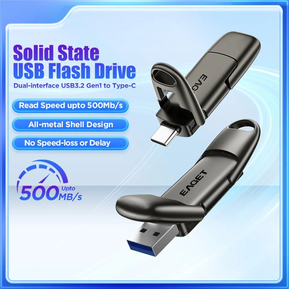 EAGET SU50 1TB Solid State Pen Drive USB 3.2 Gen1 + Type-C 2 in 1 USB Flash Drive for PC Smartphone Tablet - Black - 3