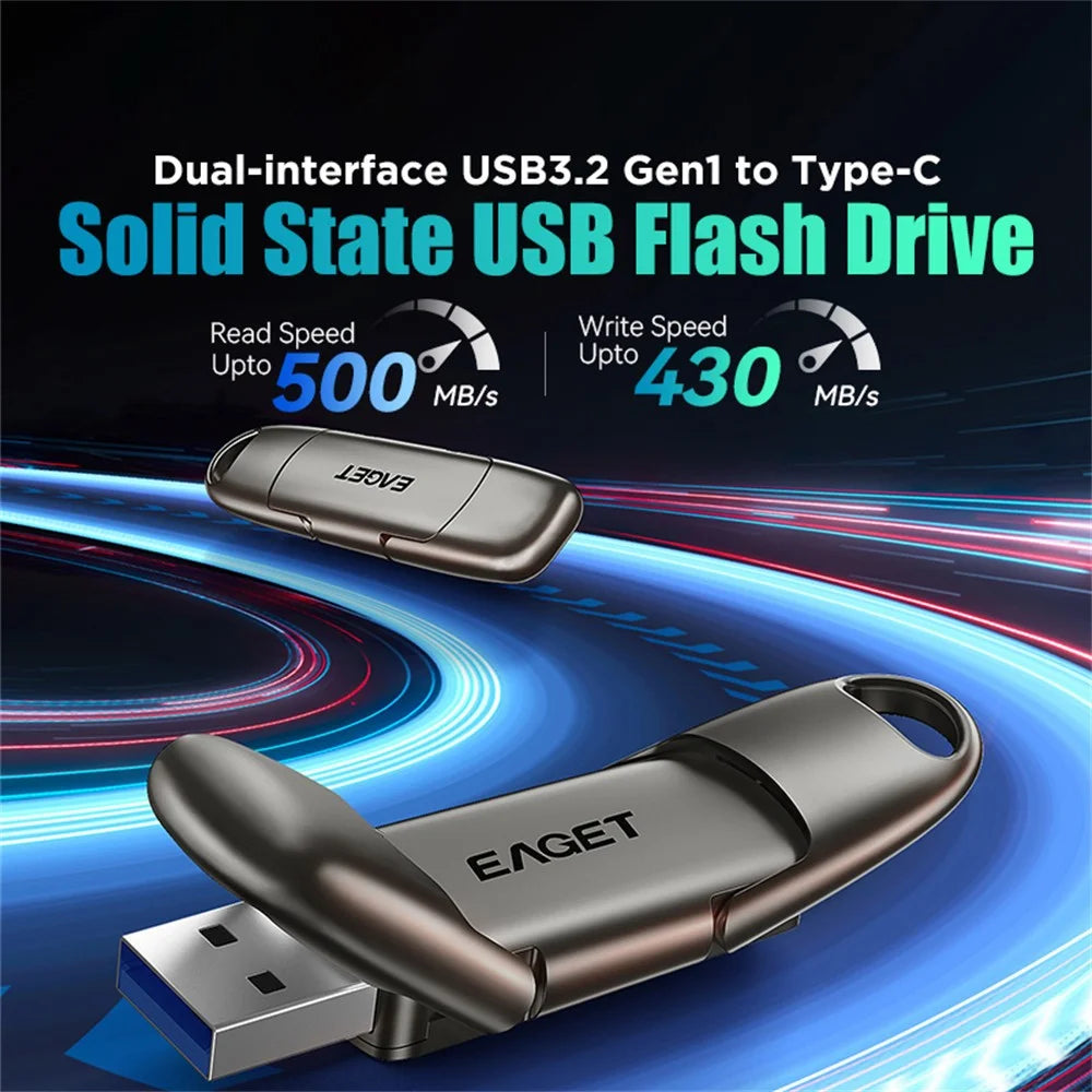 EAGET SU50 1TB Solid State Pen Drive USB 3.2 Gen1 + Type-C 2 in 1 USB Flash Drive for PC Smartphone Tablet - Black - 4
