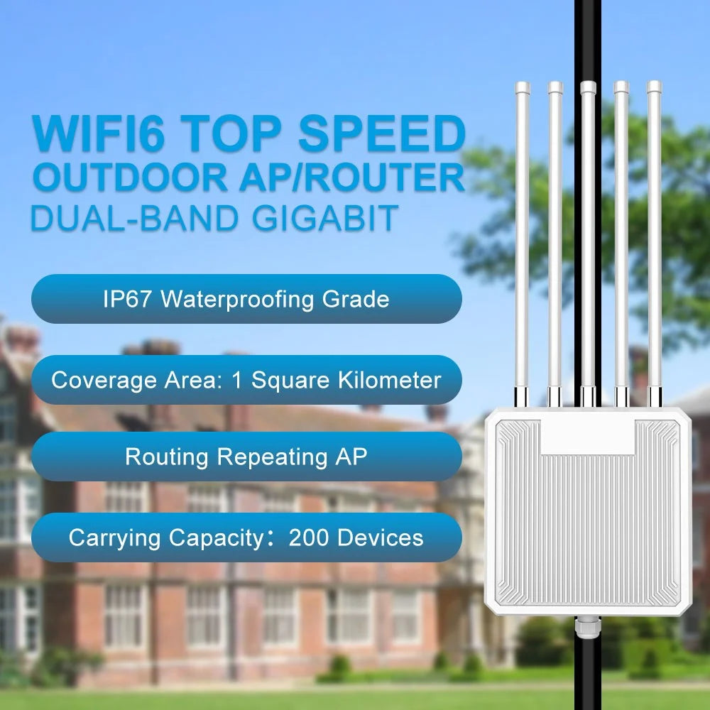 HW3000L 3000Mbps WiFi 6 Outdoor Access Point IP67 Waterproof 2.4 / 5G Dual Band High Gain Antenna POE Router - White Antenna - 2
