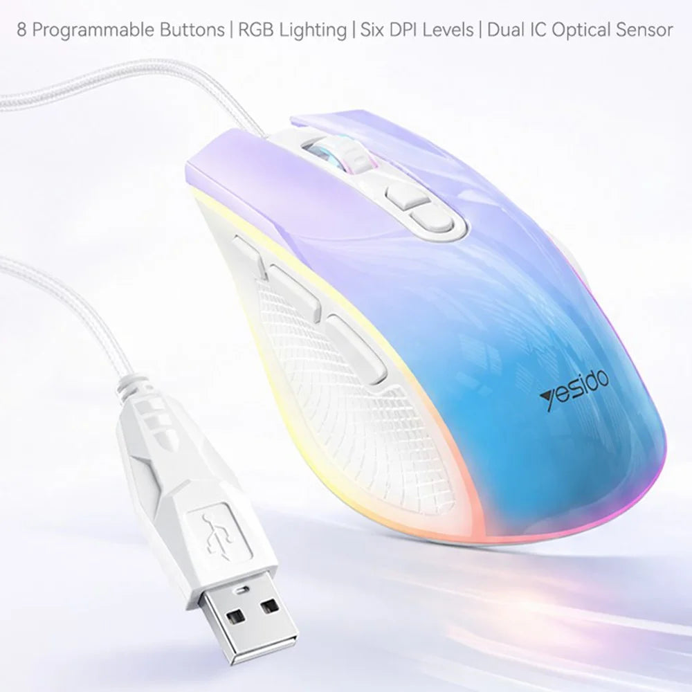 YESIDO KB51 RGB Gradient Wired Gaming Mouse 8 Buttons 7200 DPI Optical Sensor Mouse for PC Gaming - Purple Blue - 2