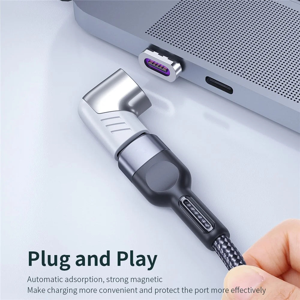 5A 100W PD Side Magnetic Suction Adapter Type-C Elbow Fast Charging Converter Plug for MacBook - Black - 5