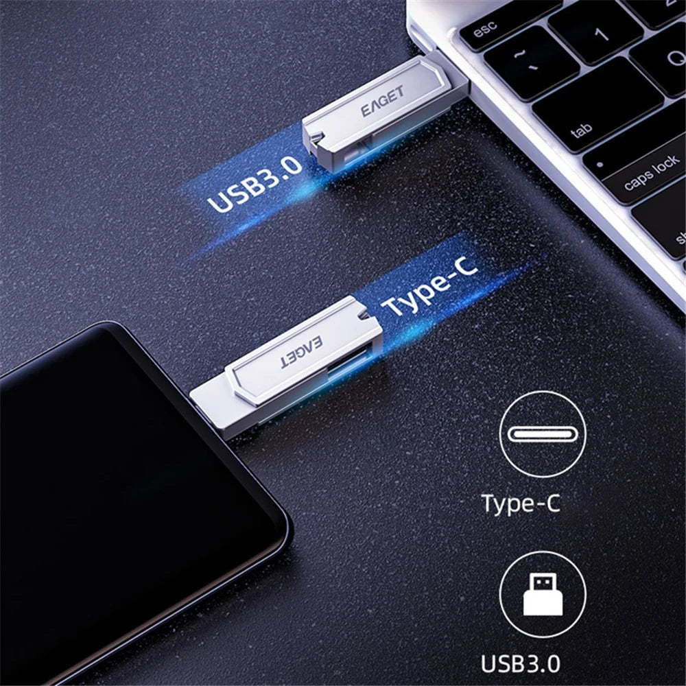 EAGET CF22 128GB Zinc Alloy Memory Stick for Type-C Phone Tablet Laptop Type C+USB 3.0 Flash Drive - 3