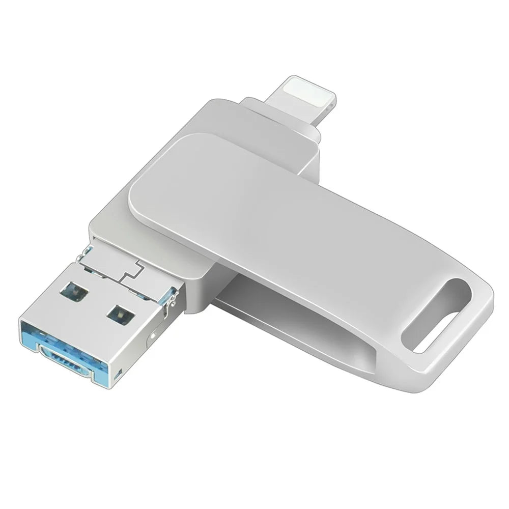 RICHWELL R-PK004 256GB External Storage OTG U Disk Memory Stick 3 in 1 Lightning/Micro USB/USB 3.0 Flash Drive - Silver - 1
