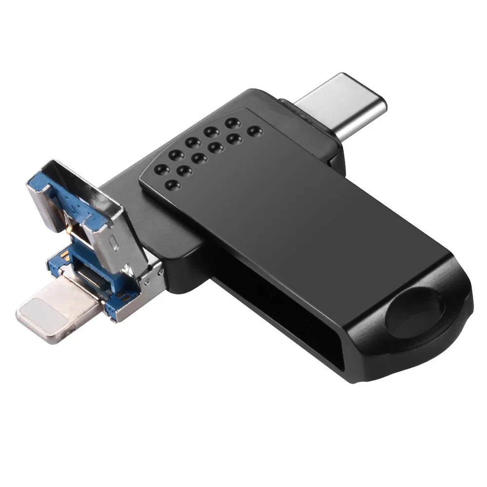 RICHWELL 512GB Large Capacity Thumb Drive Swivel Memory Stick Type C/Lightning/USB 3 in 1 USB 3.0 Flash Drive - Black - 2