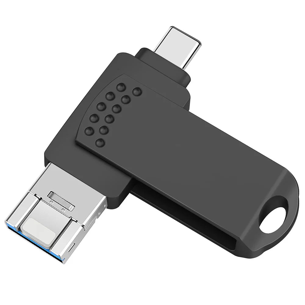 RICHWELL 128GB Type-C / iP / USB 3 in 1 Thumb Drive Swivel Memory Stick USB 3.0 Flash Drive - Black - 1