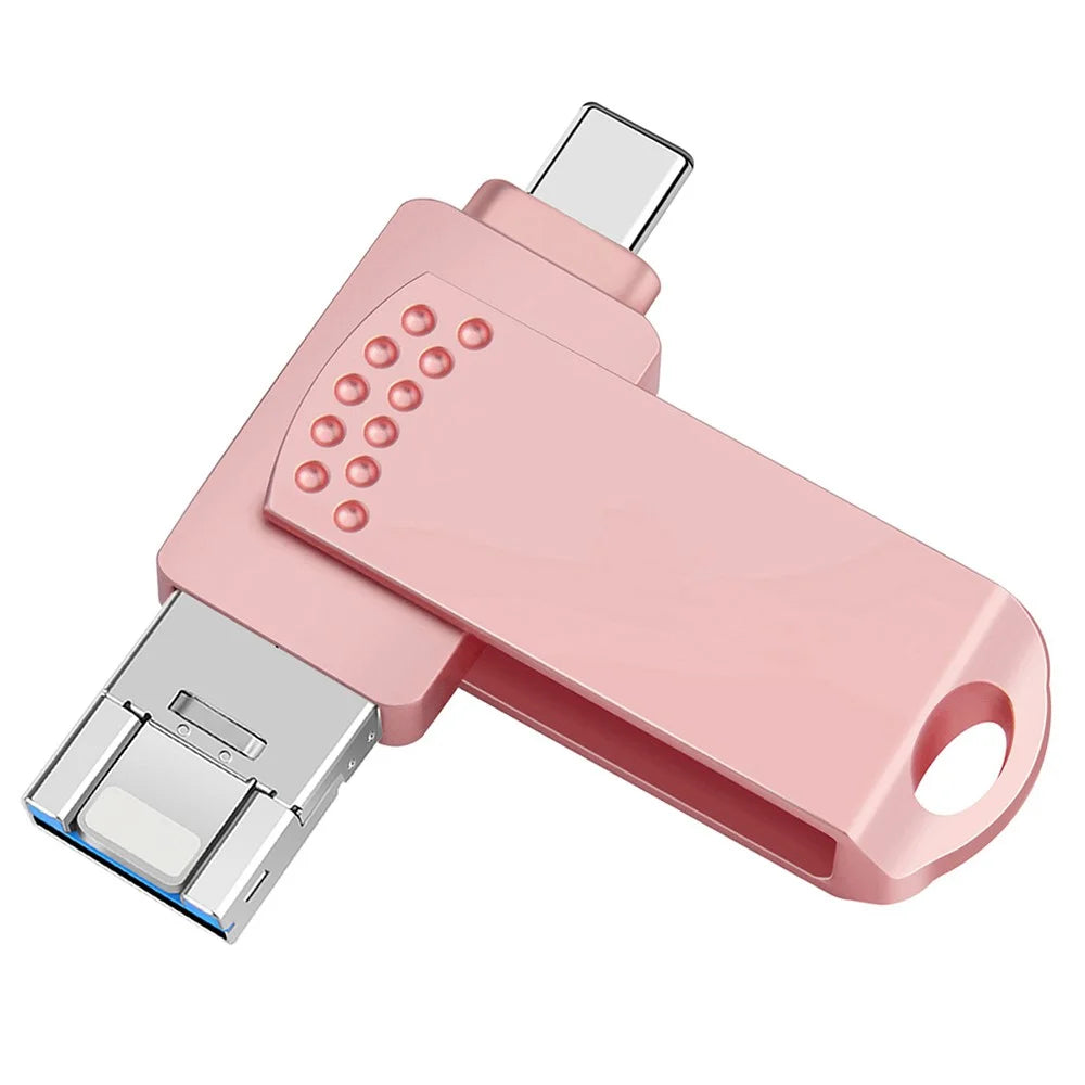 RICHWELL 64GB Portable U Disk, USB 3.0 Flash Drive Type C/Lightning/USB Thumb Drive Swivel Memory Stick - Pink - 1