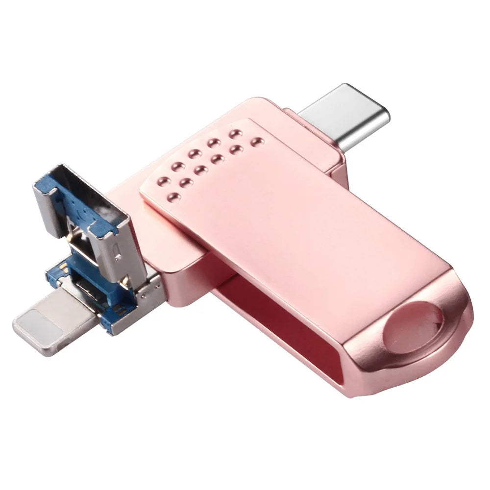 RICHWELL 32GB USB 3.0 Flash Drive Type C/Lightning/USB Thumb Drive Swivel Memory Stick Data Storage U Disk - Pink - 2