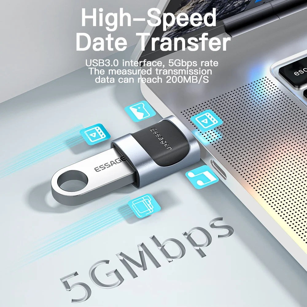ESSAGER USB Female to Type-C Male USB3.0 5Gbps Data Transmission Charging Connector OTG Adapter - Blue - 3