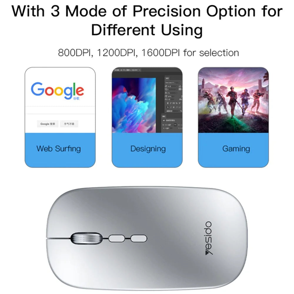 YESIDO KB15 Rechargeable 2.4G Wireless Photoelectric Mouse Frosted Quiet Computer Laptop Mice - 7