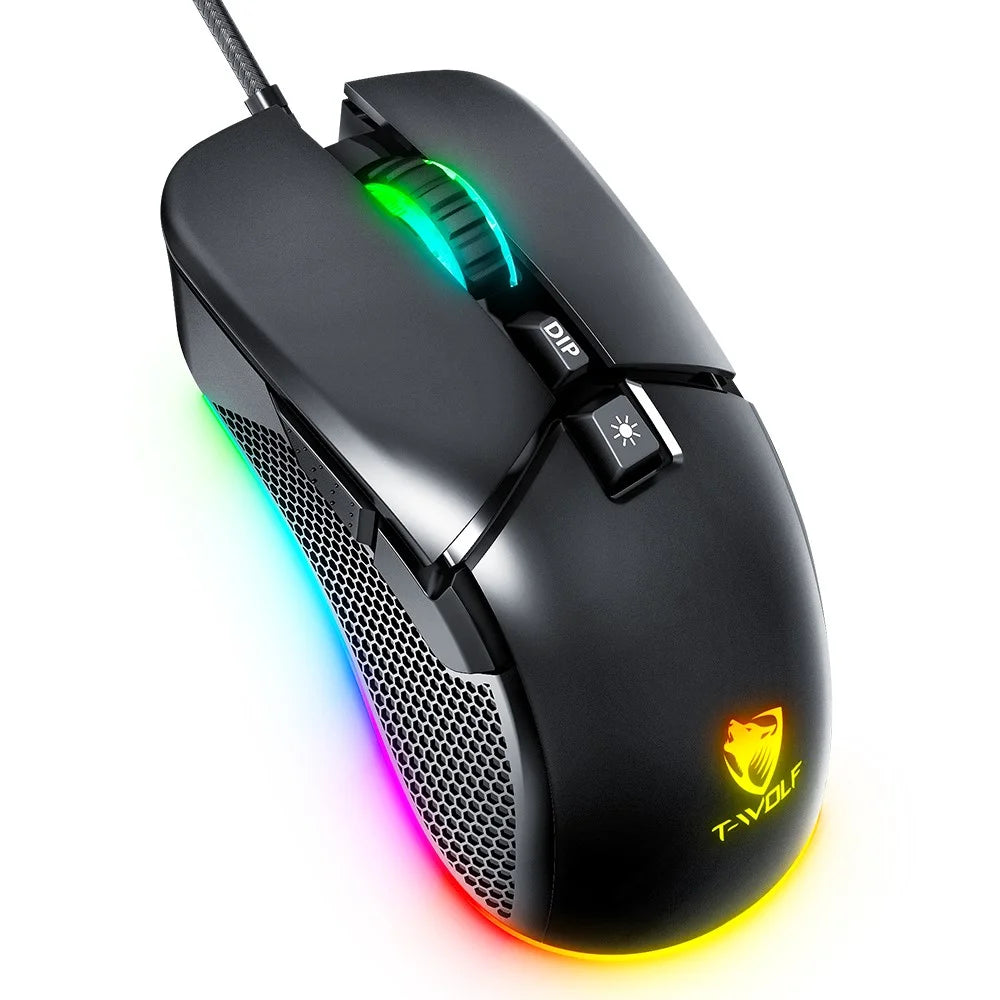 T-WOLF G590 USB Wired Gaming Mouse RGB Light 800-7200DPI ABS Computer Laptop Mice - 1