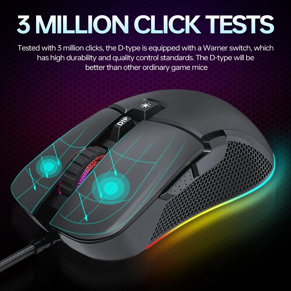 T-WOLF G590 USB Wired Gaming Mouse RGB Light 800-7200DPI ABS Computer Laptop Mice - 6