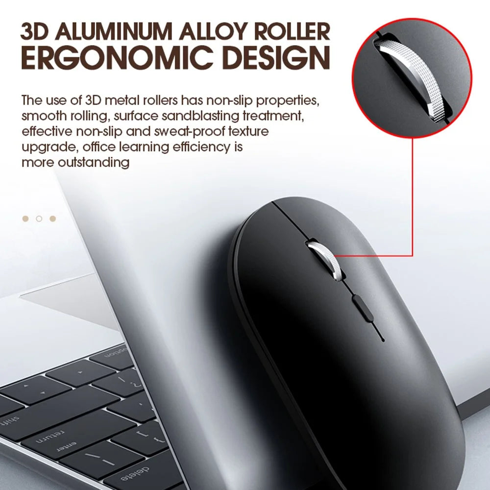 T-WOLF X2 Rechargeable 2.4G+Bluetooth-compatible Wireless Mouse Silent Mouse for Laptop Computer PC, Dual Mode - Black - 2