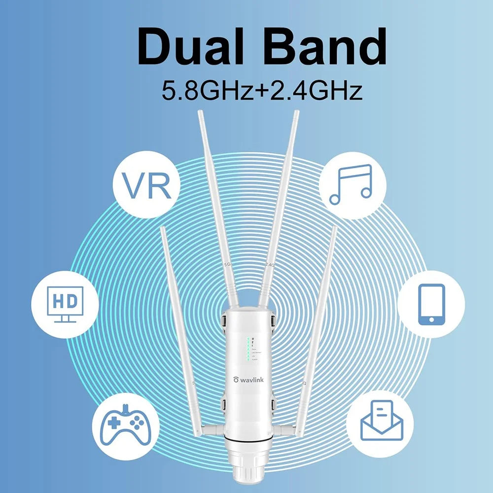 WAVLINK WS-WN572HG3-A AC1200 Outdoor WiFi Extender with POE Dual Band 2.4GHz / 5GHz Wireless Routers with 4x7dBi Antenna - US Plug - 2