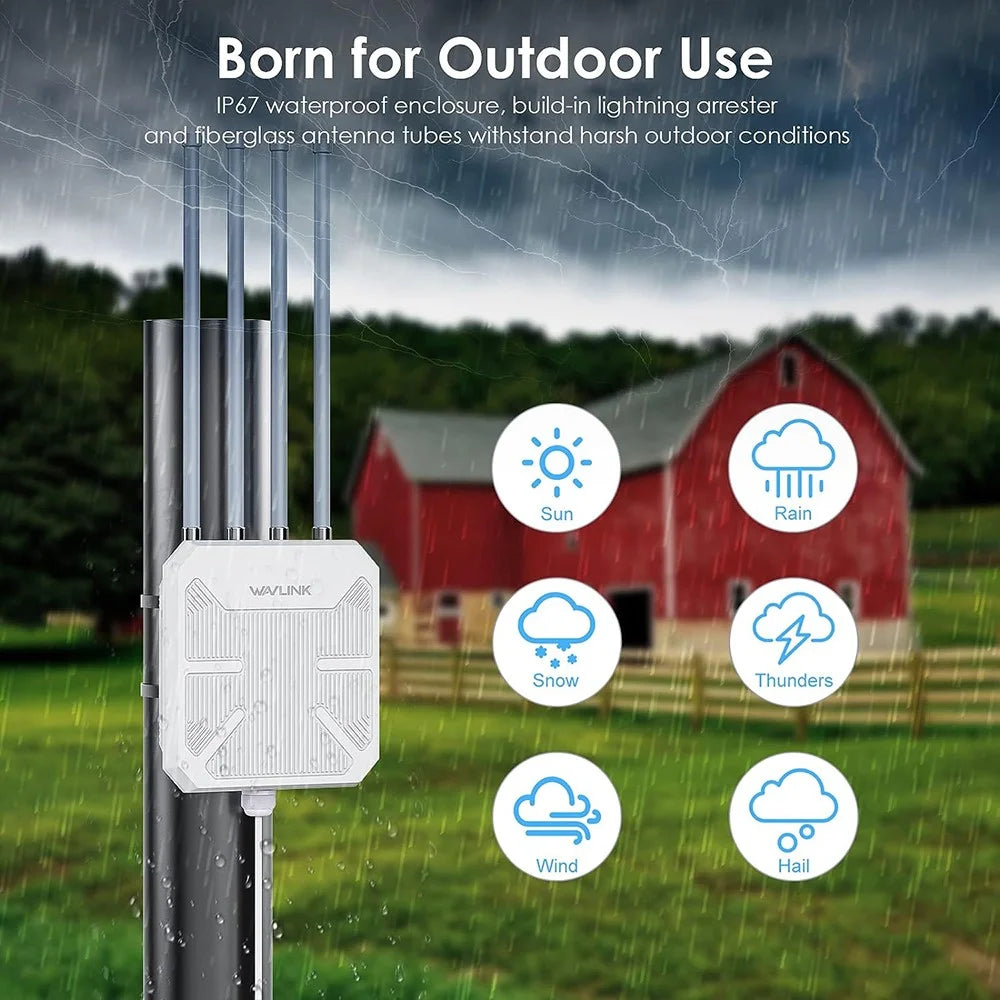 WAVLINK WS-WN573HX1-A WiFi 6 AX1800 WiFi Routers IP67 Waterproof Outdoor Dual Band Wireless Repeater with PoE Port, 4 Antennas - UK Plug - 3
