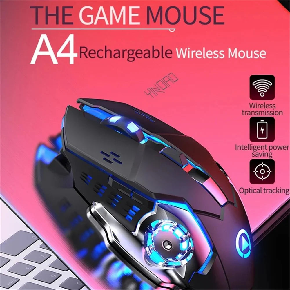 YINDIAO A4 2.4G Wireless Mouse 6 Keys 1600 DPI Mute Gaming Mouse with Lighting Effect - Black+Silver / Electroplating Frosted - 2