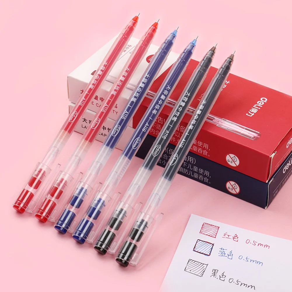 DELI A116 12Pcs Writing Neutral Pen Large Capacity Needle Pen 0.5mm Carbon Water Pen - Black - 5