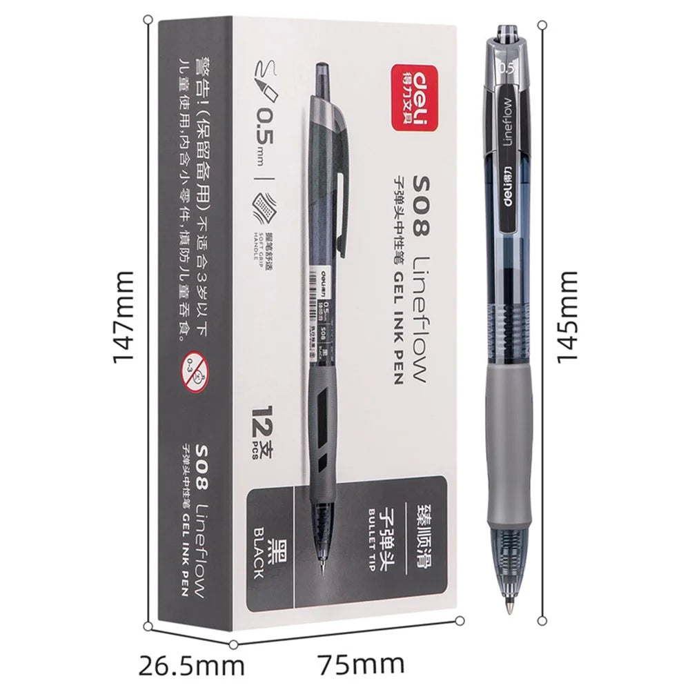 DELI S08 12Pcs Gel Pens Smooth Writing 0.5mm Bullet Tip Student Pen - Black - 6