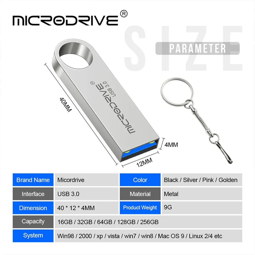 MICRODRIVE E9 64GB Metal U-disk USB 3.0 Memory Stick Computer Flash Drive - Black - 3