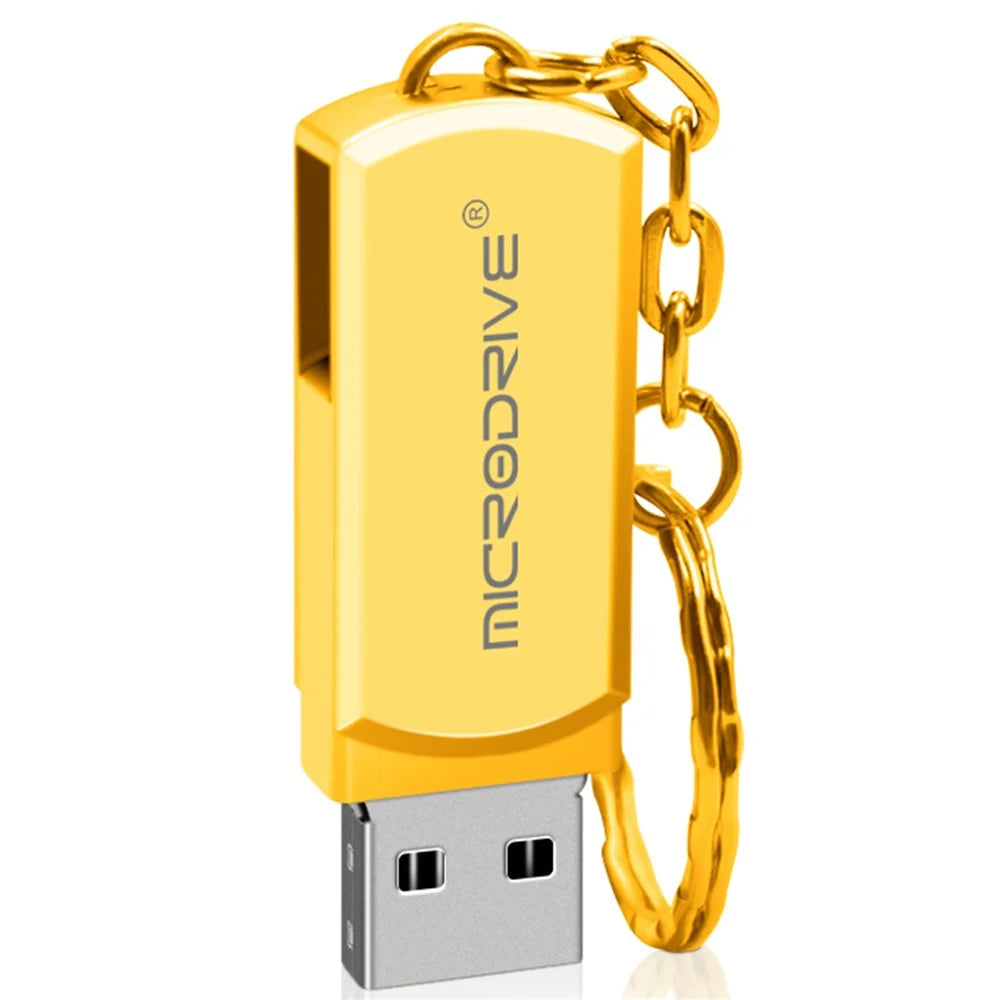 MICRODRIVE 16GB USB 2.0 Flash Drive Memory Thumb Drive USB Stick with Key Ring - Gold - 1