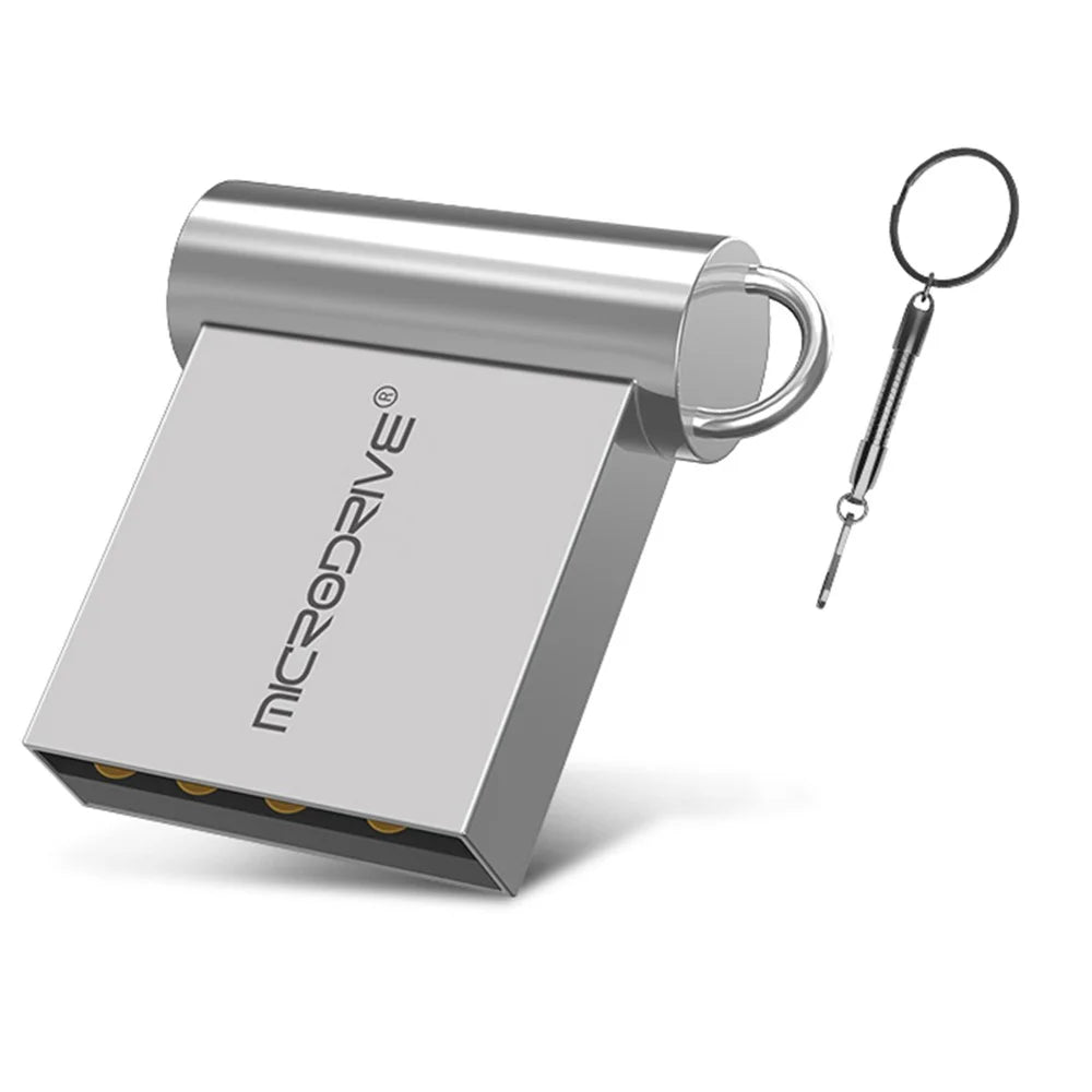 MICRODRIVE 4GB USB 2.0 Mini Metal Flash Drive with Hook - Grey - 1