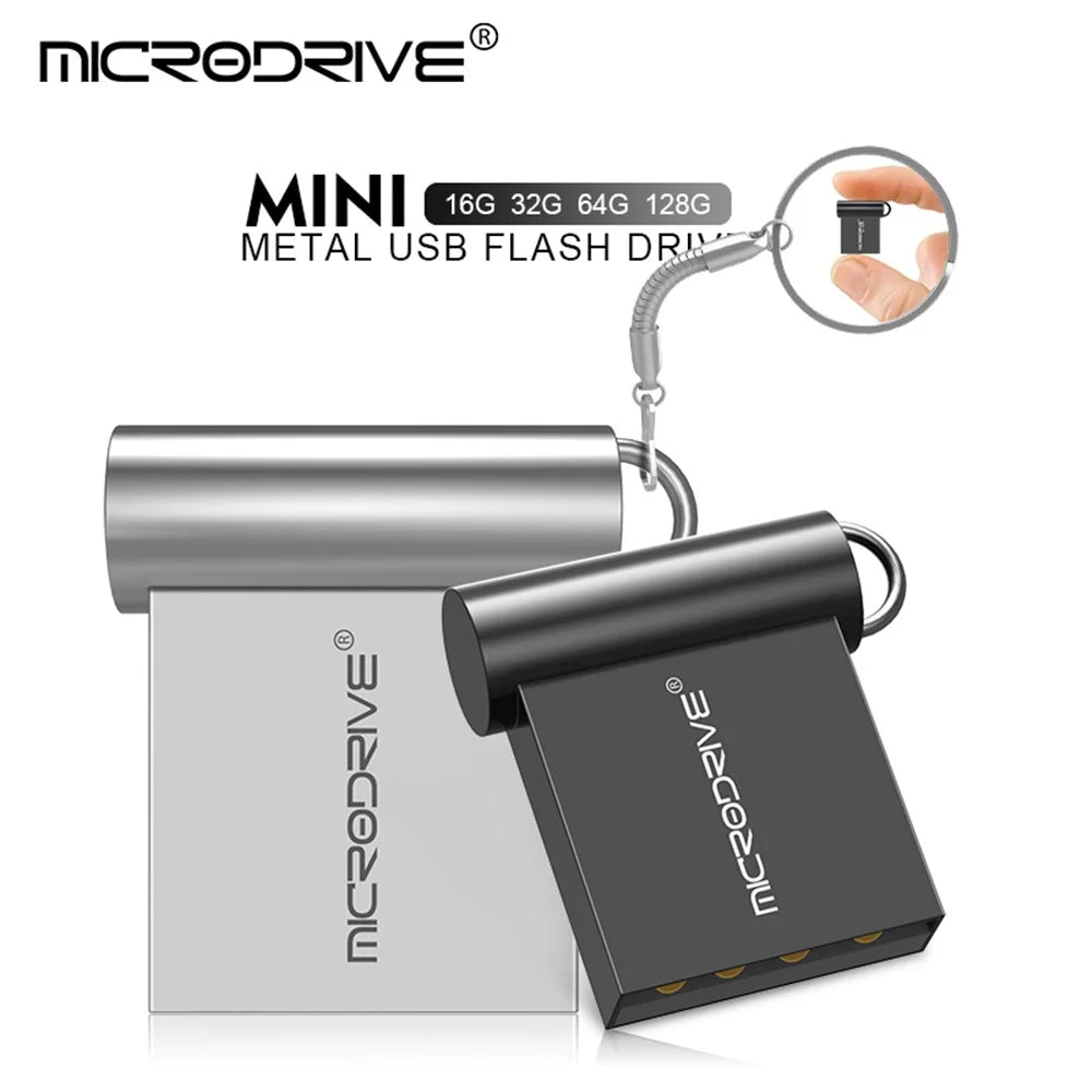 MICRODRIVE 128GB USB 2.0 Mini Metal Flash Drive Portable U-Disk with Hook - Grey - 2