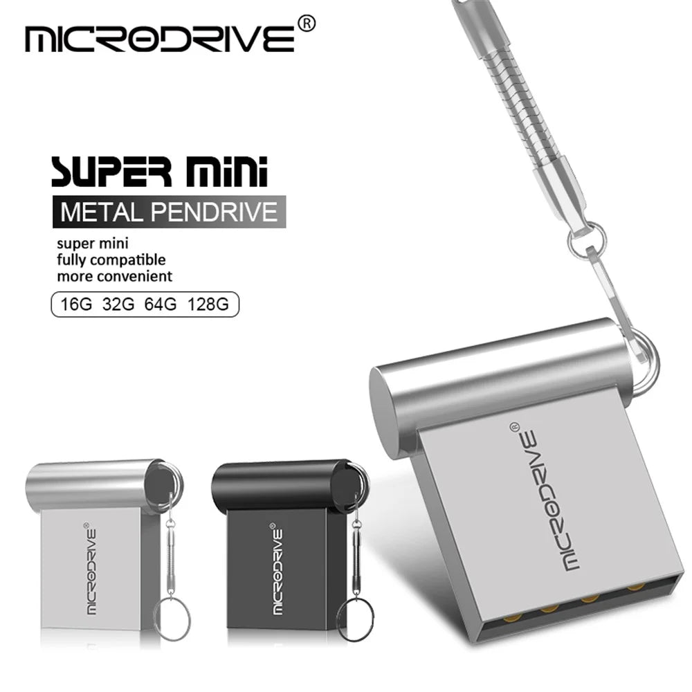 MICRODRIVE 16GB USB 2.0 Mini Metal Flash Drive with Hook - Black - 3