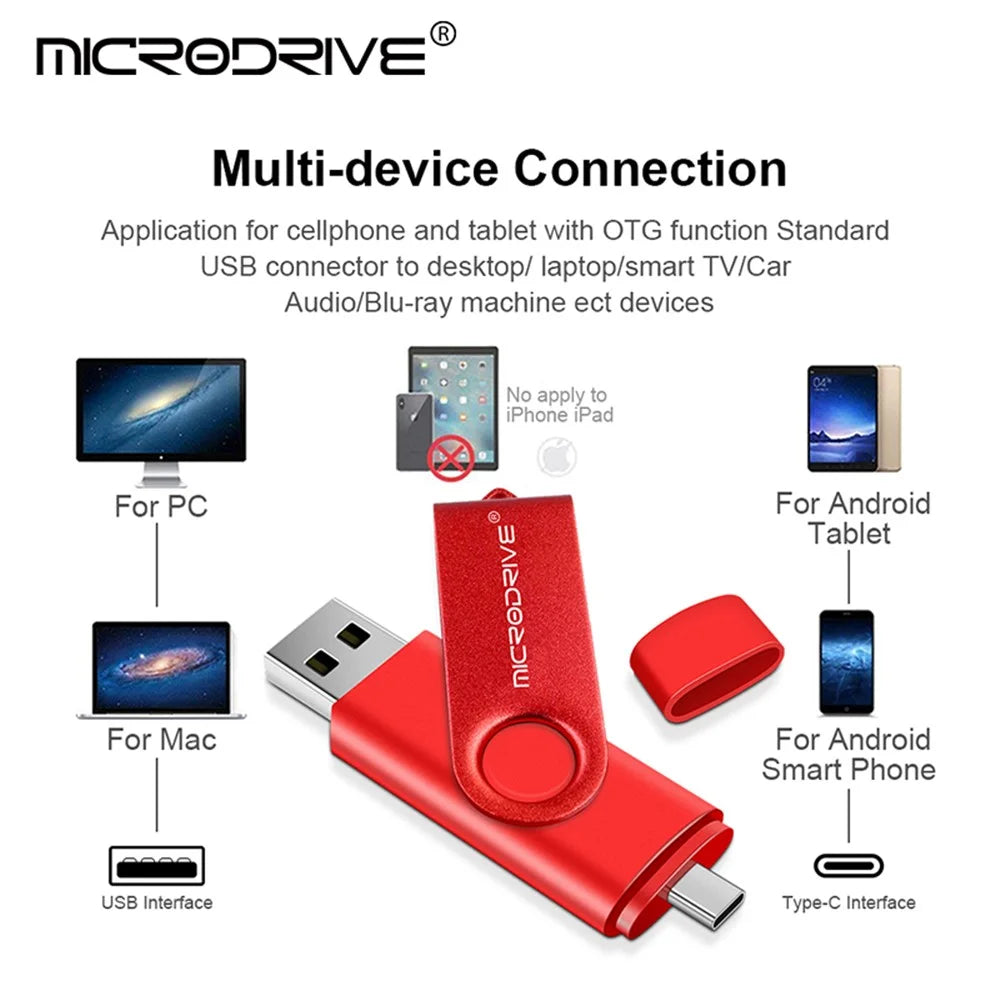 MICRODRIVE 16GB Flash Drive 2-in-1 USB 2.0 / Type-C Rotating OTG Metal U-Disk - Black - 4