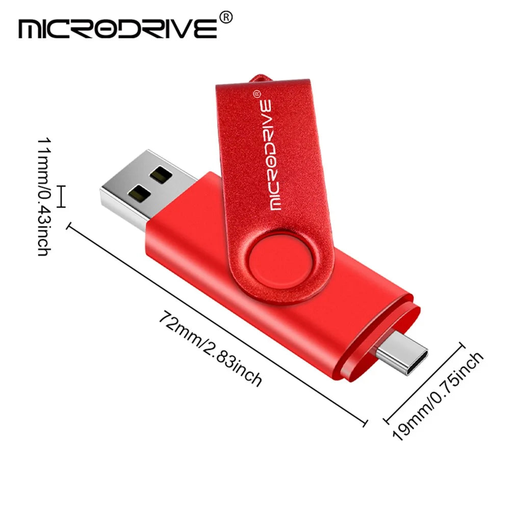 MICRODRIVE 16GB Flash Drive 2-in-1 USB 2.0 / Type-C Rotating OTG Metal U-Disk - Black - 7