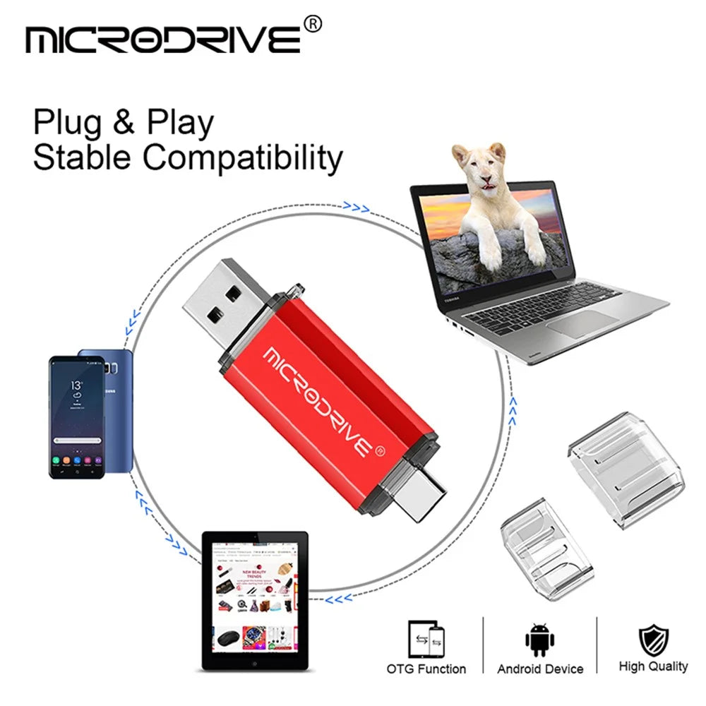 MICRODRIVE 32GB 2-in-1 USB 2.0 / Type-C U-Disk High Speed Phone Computer Flash Disk - Black - 2