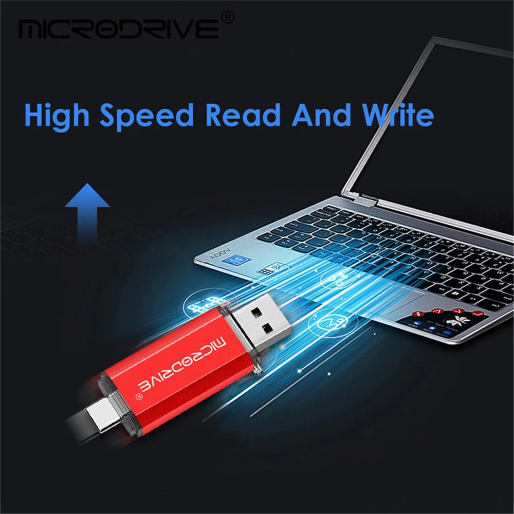 MICRODRIVE 128GB 2-in-1 USB 2.0 / Type-C U-Disk High Speed Flash Disk for Phone Computer - Red - 6