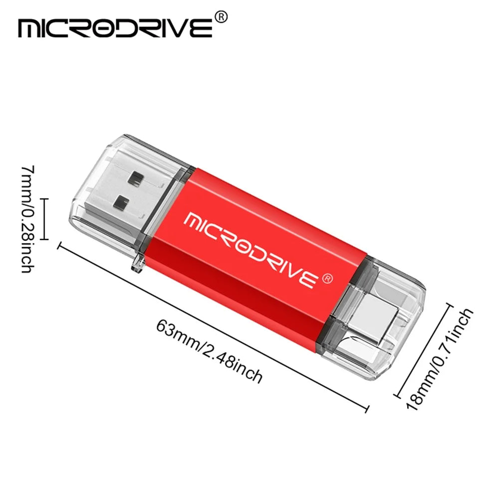 MICRODRIVE 128GB 2-in-1 USB 2.0 / Type-C U-Disk High Speed Flash Disk for Phone Computer - Red - 7