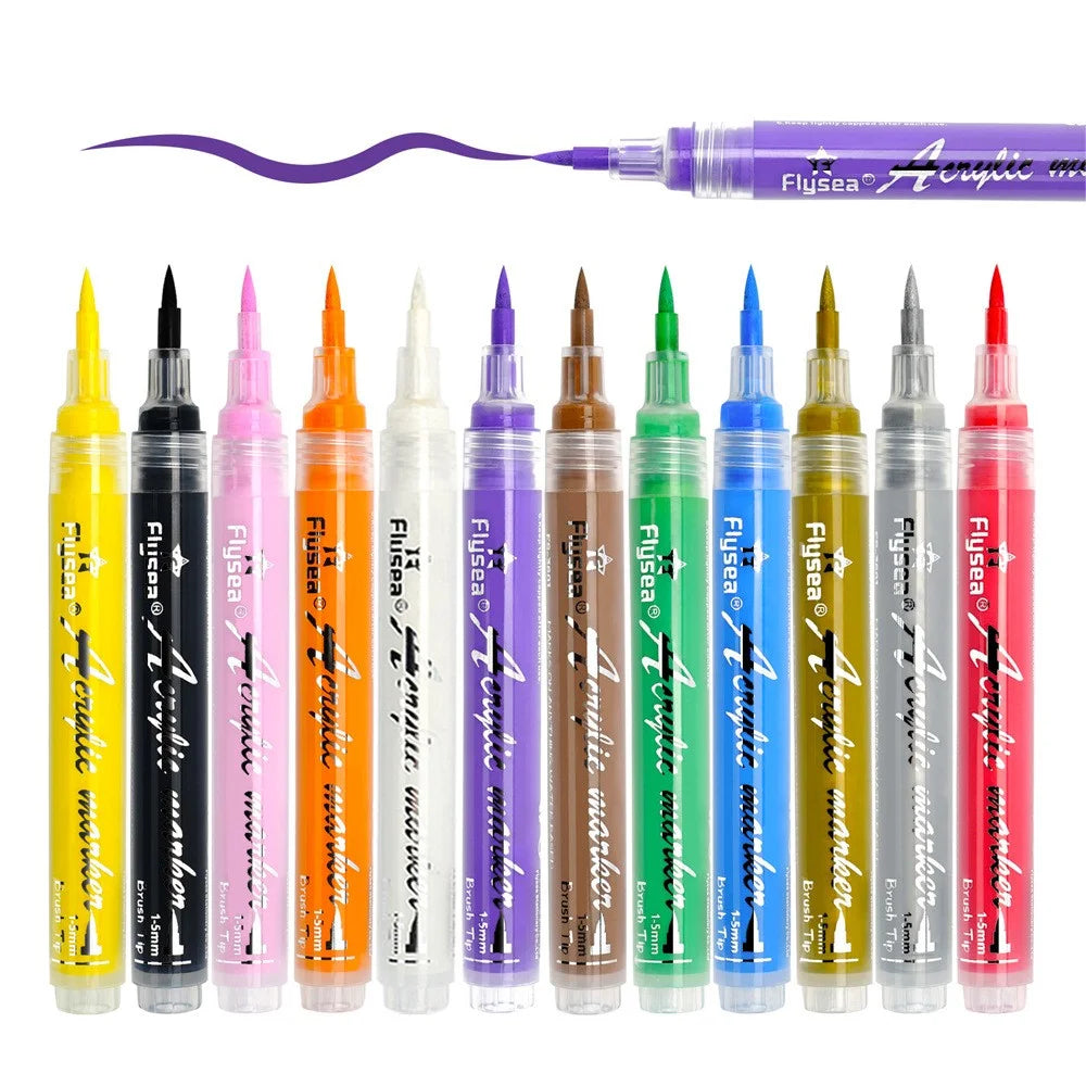 FLYSEA FS-3601 Acrylic Paint Pen Soft Brush Tip Color Pen for Coloring Painting DIY Nail Art - Black - 2