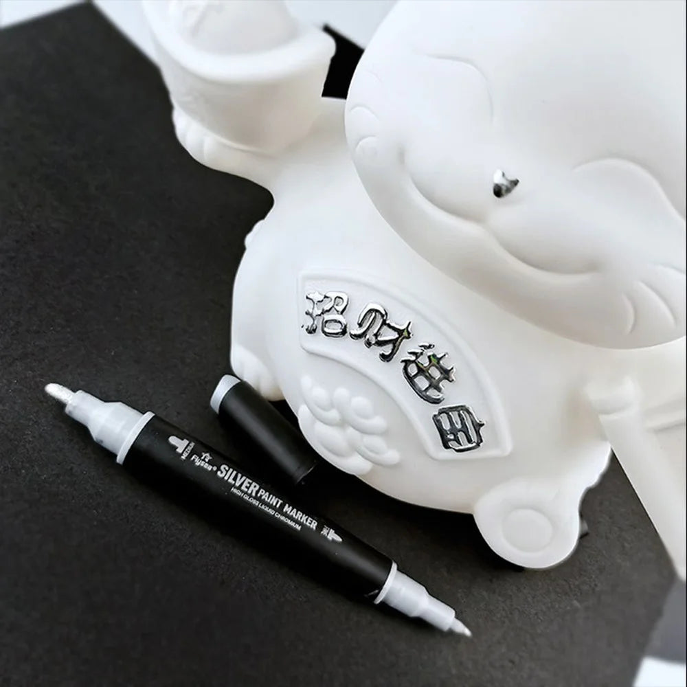FLYSEA FS-747 Silver Marker Pen 3.0mm 0.7mm Dual Tips Paint Pen for Glass Pebble Plastic - 3