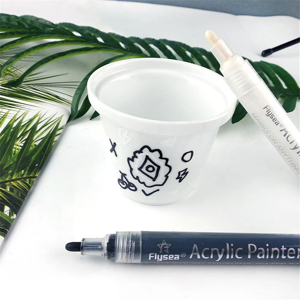 FLYSEA 1026 8Pcs / Box Acrylic Paint Pens Black and White Pens Set DIY Painting (4Pcs Black + 4Pcs White) - 5