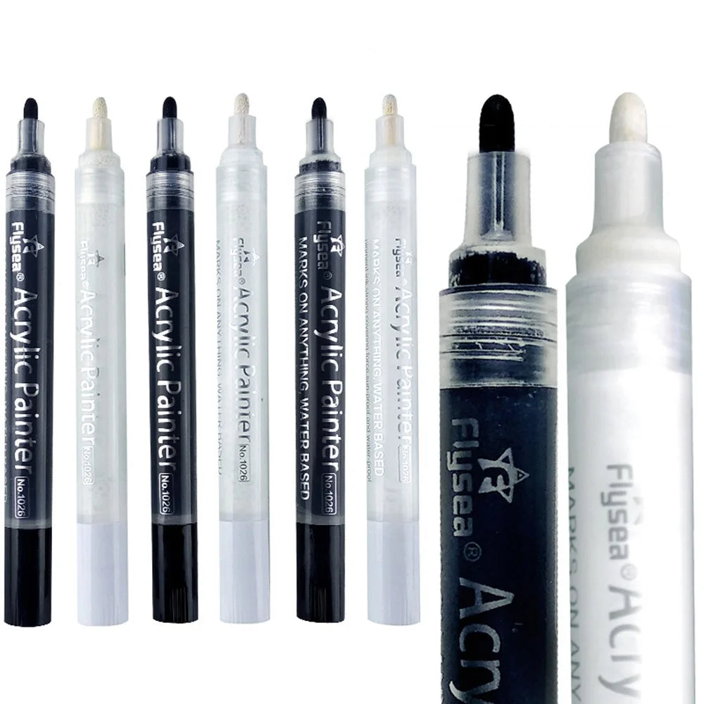 FLYSEA 1026 6Pcs / Box Black White Acrylic Paint Pens Ceramic Painting Markers (3Pcs Black + 3Pcs White) - 3