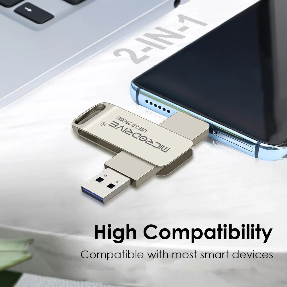 MICRODRIVE MDTU21 256GB Flash Drive 2-in-1 USB 3.0 + Type-C Rotating Metal U-Disk - 5