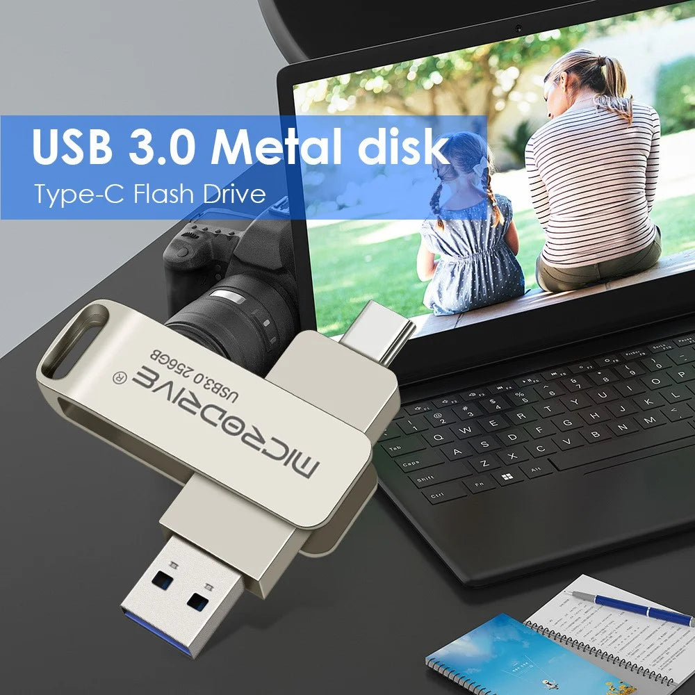 MICRODRIVE MDTU21 256GB Flash Drive 2-in-1 USB 3.0 + Type-C Rotating Metal U-Disk - 6