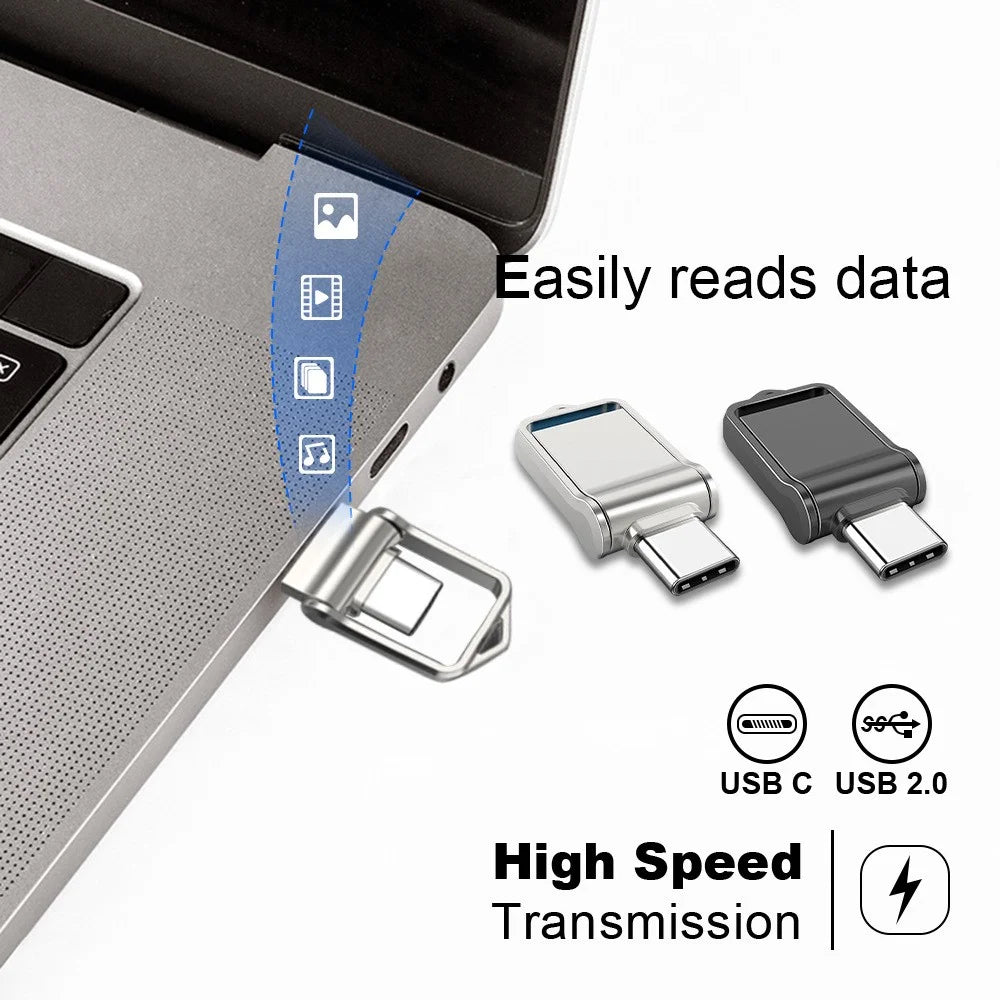 MICRODRIVE High Speed 32GB Flash Drive USB 2.0 / Type-C Mini Metal U-Disk - Silver - 4