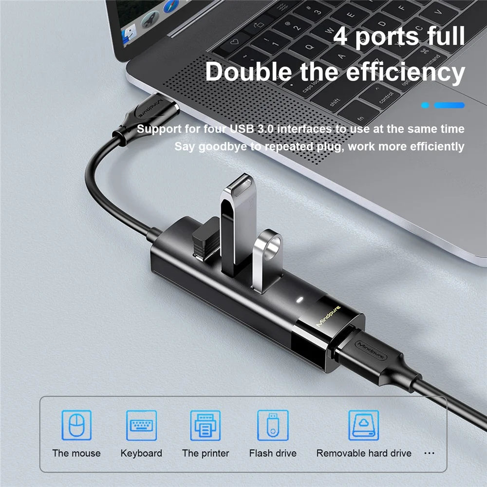 MINDPURE US023 0.3m Type-C to USB 3.0 4-Port Hub High Speed Laptop Docking Station - 4